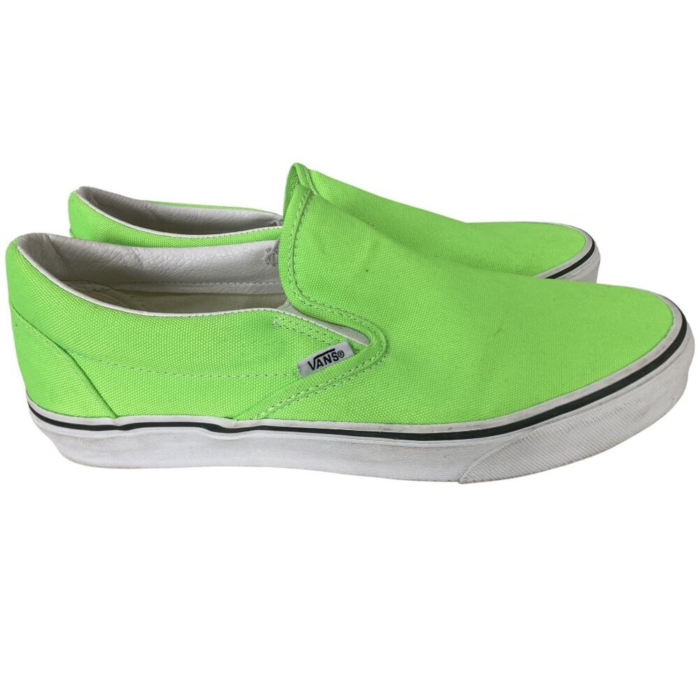 Vans Neon Green Classic Slip On Canvas Skateboard Sneakers M 9.5 W 11 - Picture 5 of 6